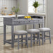 4-piece Dining Bar Table Set with 3 Upholstered Stools, Multifunctional Dining Table with 3 Drawers (Gray) - DTYStore