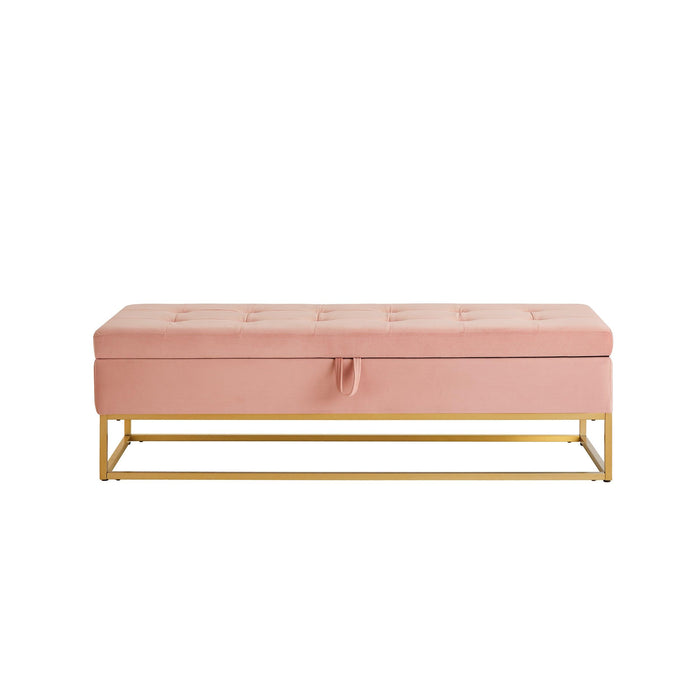 58.6" Bed Bench Metal Base with Storage Pink Velvet - DTYStore