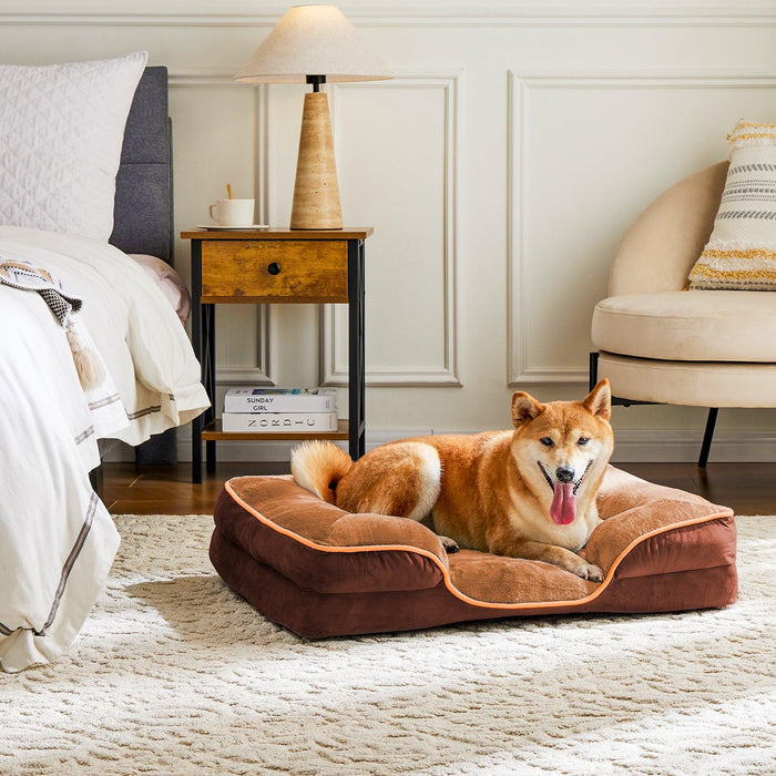 Memory Foam Pet Bed for Small Dogs & Cats with Washable Removable Cover Non-Slip Base Waterproof Liner Egg Crate Foam for Improved Sleep, Brown,Small - DTYStore