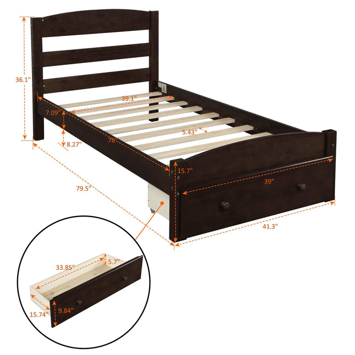 Platform Twin Bed Frame with Storage Drawer and Wood Slat Support No Box Spring Needed, Espresso - DTYStore