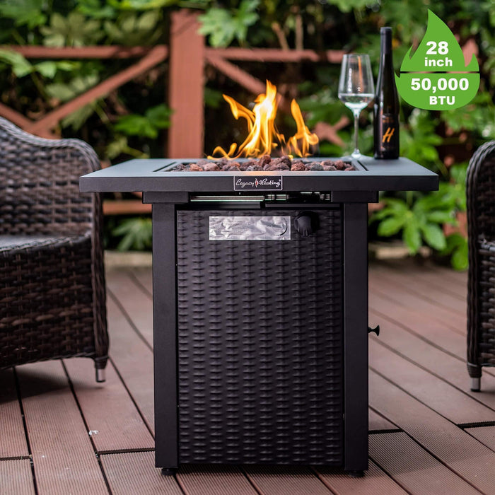 28in Outdoor Propane Fire Pit Table, 50,000BTU Gas Firepit with Lid, ETL Certified for Garden Patio - DTYStore