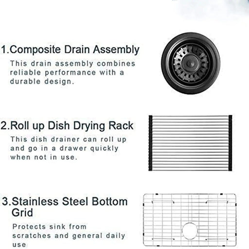 32x19 inch Undermount Kitchen Sink 16 Gauge Stainless Steel Single Bowl Kitchen Sink Gunmetal Black Default -DTYStore