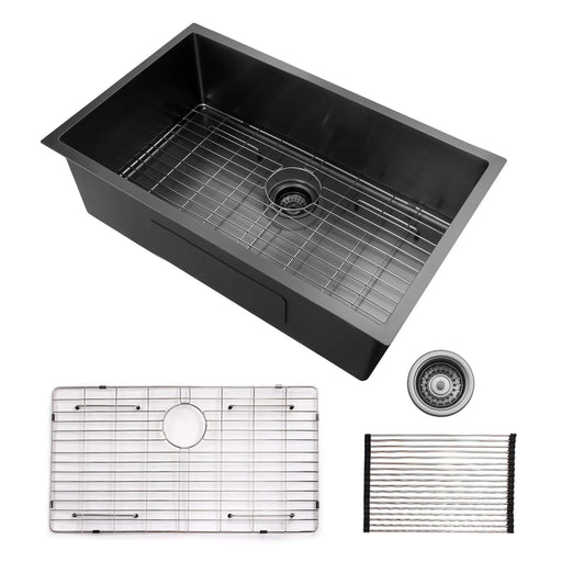 32x19 inch Undermount Kitchen Sink 16 Gauge Stainless Steel Single Bowl Kitchen Sink Gunmetal Black Default -DTYStore