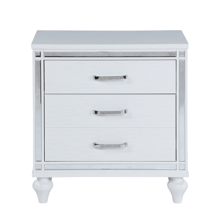 Contemporary Nightstands with mirror frame accents, Bedside Table with two drawers and one hidden drawer, End Table with Crystal Pull for Living Room,Bedroom, White