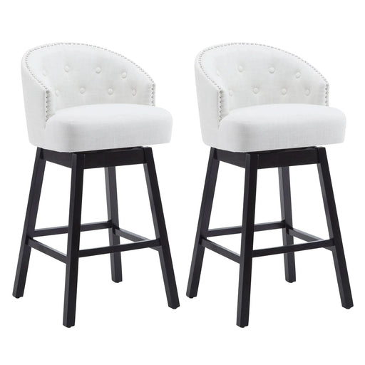 33.25' Swivel Counter Stools Set of 2, Upholstered Counter Height Bar Stools with Solid Rubber Wood Frame, Backrest, Footrest, Armless Barstools for Home Bar, Kitchen Counter, Black + Beige Default -DTYStore