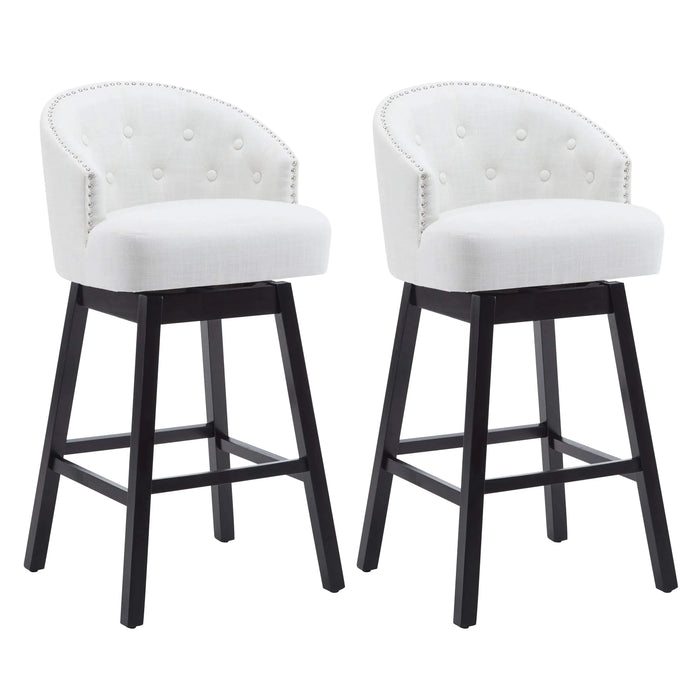 33.25' Swivel Counter Stools Set of 2, Upholstered Counter Height Bar Stools with Solid Rubber Wood Frame, Backrest, Footrest, Armless Barstools for Home Bar, Kitchen Counter, Black + Beige Default -DTYStore