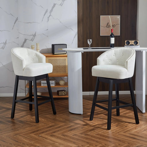 33.25' Swivel Counter Stools Set of 2, Upholstered Counter Height Bar Stools with Solid Rubber Wood Frame, Backrest, Footrest, Armless Barstools for Home Bar, Kitchen Counter, Black + Beige Default -DTYStore