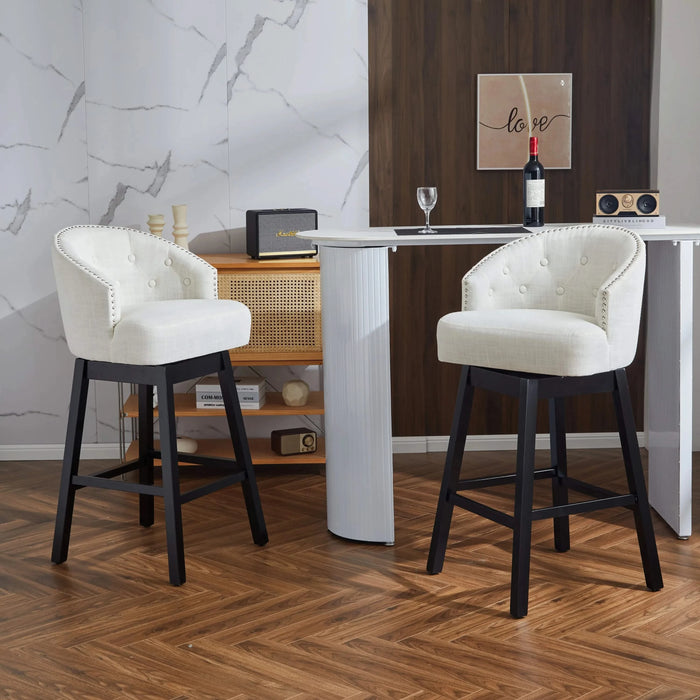 33.25' Swivel Counter Stools Set of 2, Upholstered Counter Height Bar Stools with Solid Rubber Wood Frame, Backrest, Footrest, Armless Barstools for Home Bar, Kitchen Counter, Black + Beige Default -DTYStore