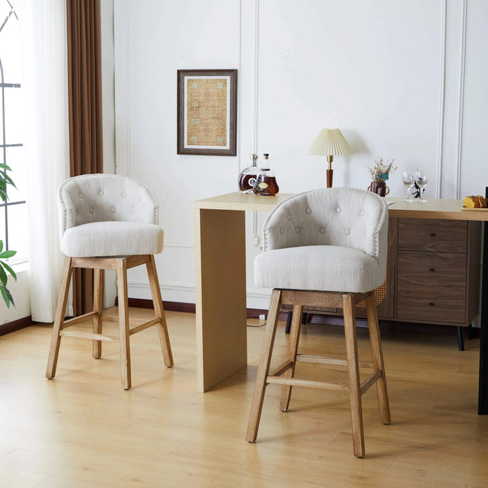 33.25' Swivel Counter Stools Set of 2, Upholstered Counter Height Bar Stools with Solid Rubber Wood Frame, Backrest, Footrest, Armless Barstools for Home Bar, Kitchen Counter, Natural + Beige Default -DTYStore