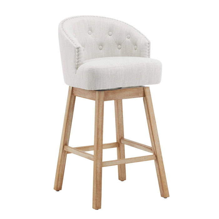 33.25' Swivel Counter Stools Set of 2, Upholstered Counter Height Bar Stools with Solid Rubber Wood Frame, Backrest, Footrest, Armless Barstools for Home Bar, Kitchen Counter, Natural + Beige Default -DTYStore