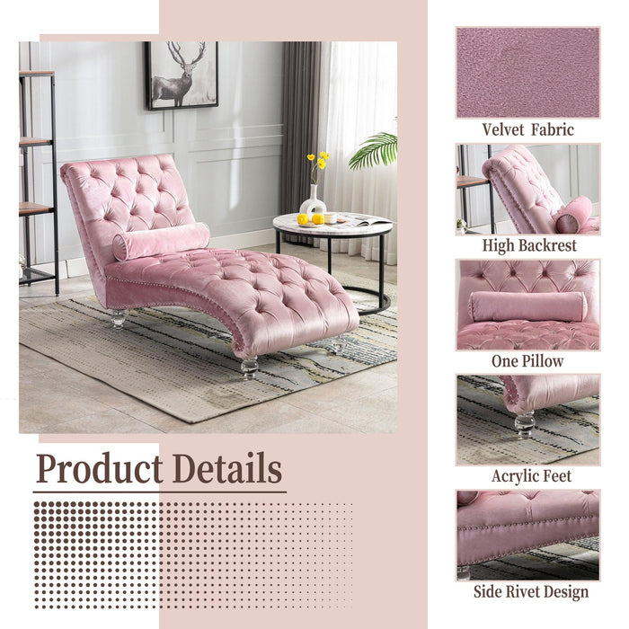 COOMORE Velvet Chaise Lounge Indoor,Button-Tufted Upholstered Chaise Lounge Chair with Pillow for Bedroom Living Room Office (Pink Velvet) - DTYStore