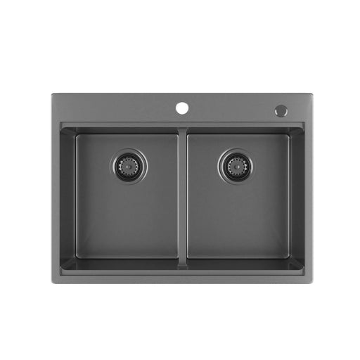 33 Inch Gunmetal Black Topmount Workstation Kitchen Sink 16 Gauge 304 Stainless Steel Double Bowl Sink Default -DTYStore