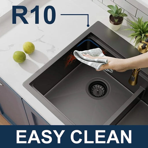 33 Inch Gunmetal Black Topmount Workstation Kitchen Sink 16 Gauge 304 Stainless Steel Double Bowl Sink Default -DTYStore