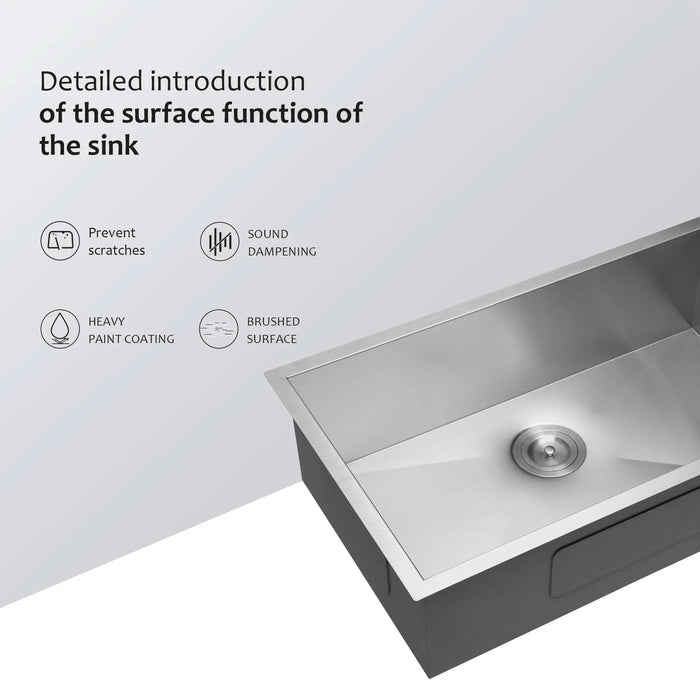 33 Inch Undermount Sink - 33' x 19' x 9' Undermount Stainless Steel Kitchen Sink 16 Gauge 9 Inch Deep Single Bowl Kitchen Sink Basin, Includes Drain Assembly (No Additional Accessories) - DTY Store