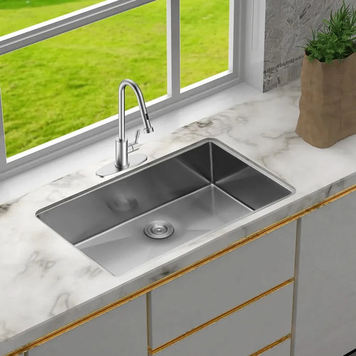 33 Inch Undermount Sink - 33' x 19' x 9' Undermount Stainless Steel Kitchen Sink 16 Gauge 9 Inch Deep Single Bowl Kitchen Sink Basin, Includes Drain Assembly (No Additional Accessories) - DTY Store