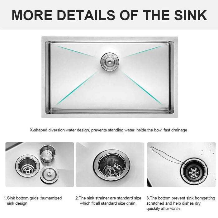 33 Inch Undermount Sink - 33' x 19' x 9' Undermount Stainless Steel Kitchen Sink 16 Gauge 9 Inch Deep Single Bowl Kitchen Sink Basin, Includes Drain Assembly (No Additional Accessories) - DTY Store
