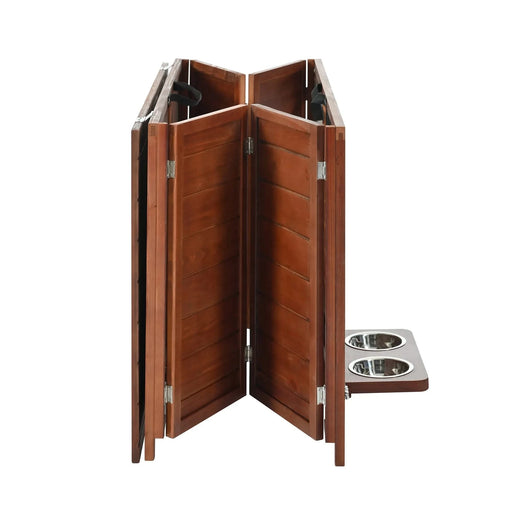 33' Solid Wood Dog Crate Furniture, Foldable Indoor Kennel with 360° Rotating Feeder Multi-Functional End Table for Small & Medium Dogs, Portable Pet Cage with Removable Tray & Easy Assembly Default -DTYStore