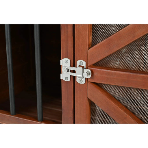 33' Solid Wood Dog Crate Furniture, Foldable Indoor Kennel with 360° Rotating Feeder Multi-Functional End Table for Small & Medium Dogs, Portable Pet Cage with Removable Tray & Easy Assembly Default -DTYStore