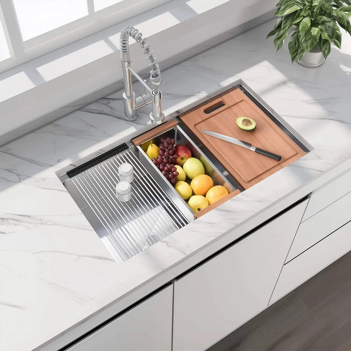 33 Undermount Workstation Sink-33 x 19 Inch Undermount Stainless Steel Kitchen Sink 18 Gauge, Handmade R10 Radius 10 Inch Deep Undermount Single Bowl Sink with Accessories Default -DTYStore