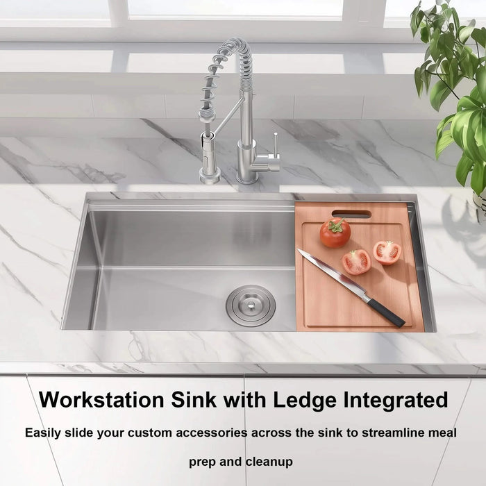 33 Undermount Workstation Sink-33 x 19 Inch Undermount Stainless Steel Kitchen Sink 18 Gauge, Handmade R10 Radius 10 Inch Deep Undermount Single Bowl Sink with Accessories Default -DTYStore