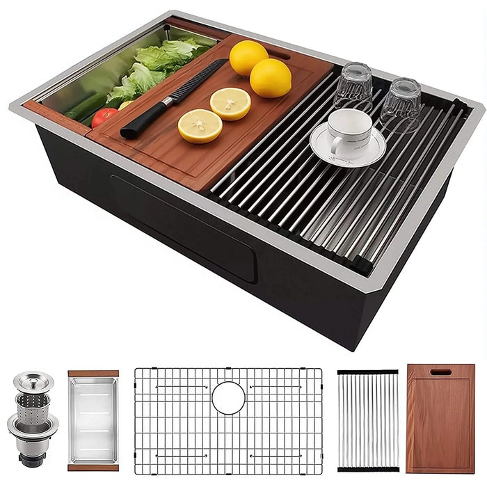 33 Undermount Workstation Sink-33 x 19 Inch Undermount Stainless Steel Kitchen Sink 18 Gauge, Handmade R10 Radius 10 Inch Deep Undermount Single Bowl Sink with Accessories Default -DTYStore