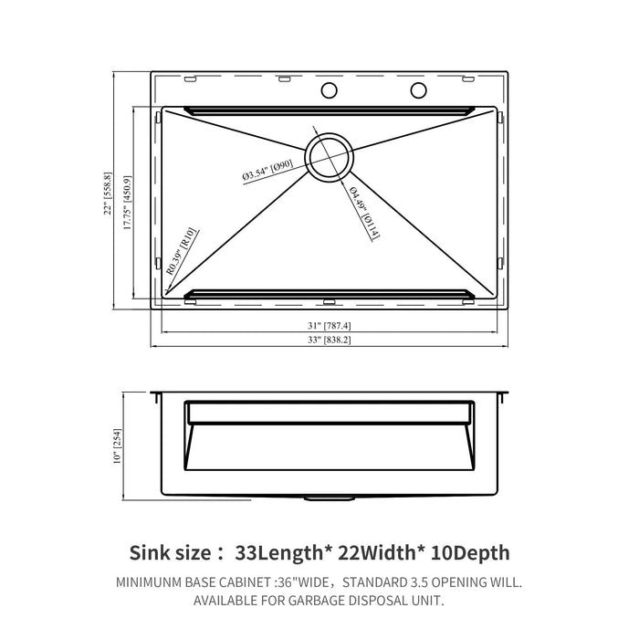 33 x 22 Inches Brushed Nickel 33' Drop-in Kitchen Sink - Single Bowl 16 Gauge Stainless Steel Ledge Workstation Default -DTYStore