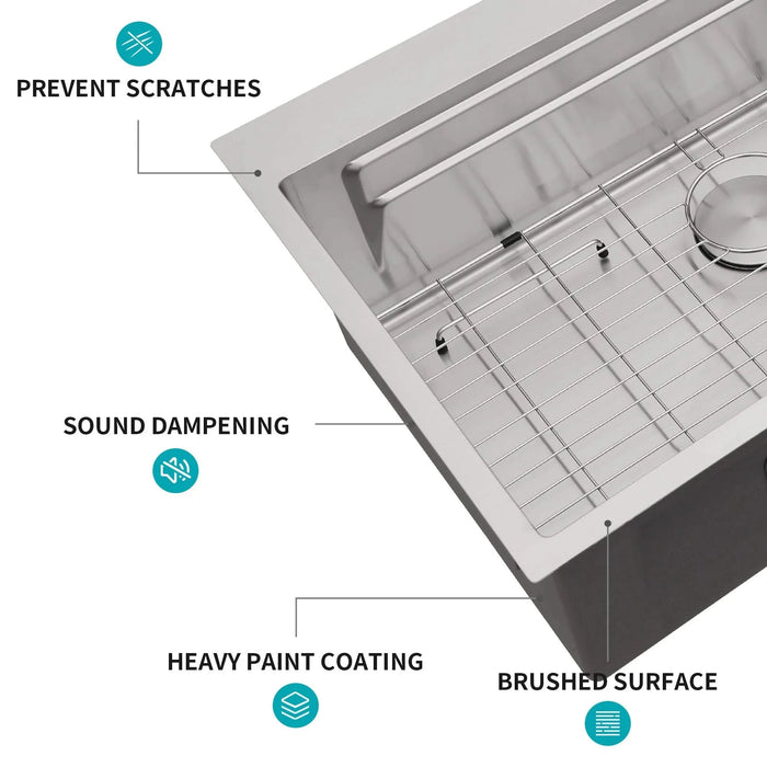 33 x 22 Inches Brushed Nickel 33' Drop-in Kitchen Sink - Single Bowl 16 Gauge Stainless Steel Ledge Workstation Default -DTYStore