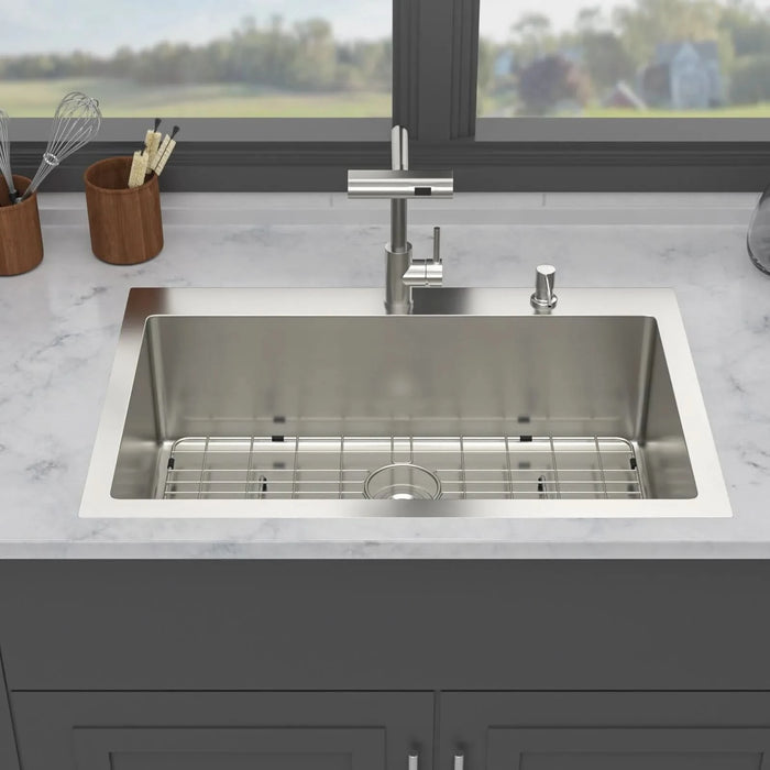 33 x 22 inch Stainless Steel 33' Drop-in Kitchen Sink with Pull-Down Faucet and Soap Dispenser, Brushed Nickel Finish - DTY Store