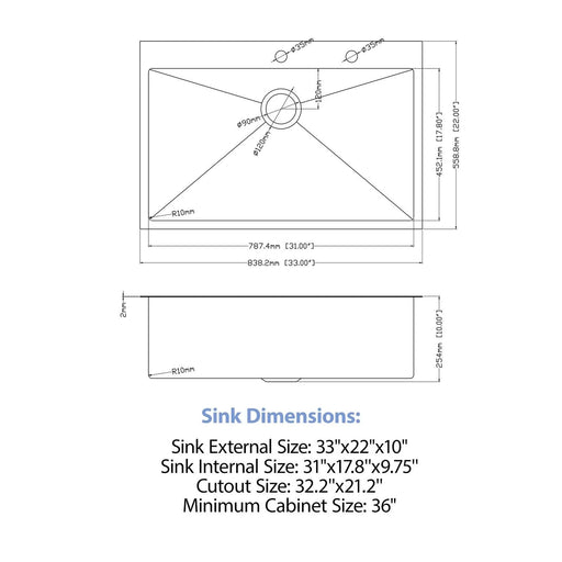 33 x 22 inch Stainless Steel 33' Drop-in Kitchen Sink with Pull-Down Faucet and Soap Dispenser, Brushed Nickel Finish Default -DTYStore