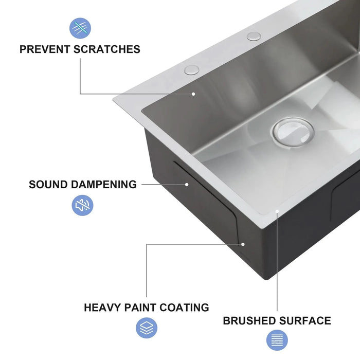 33 x 22 inch Stainless Steel 33' Drop-in Kitchen Sink with Pull-Down Faucet and Soap Dispenser, Brushed Nickel Finish- DTY Store