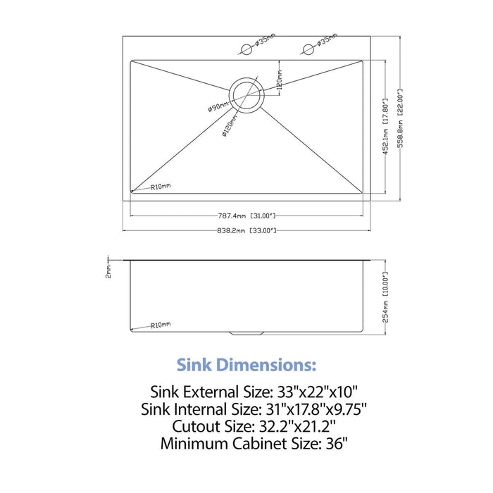 33 x 22 inch Stainless Steel 33' Drop-in Kitchen Sink with Pull-Down Faucet and Soap Dispenser, Brushed Nickel Finish- DTY Store