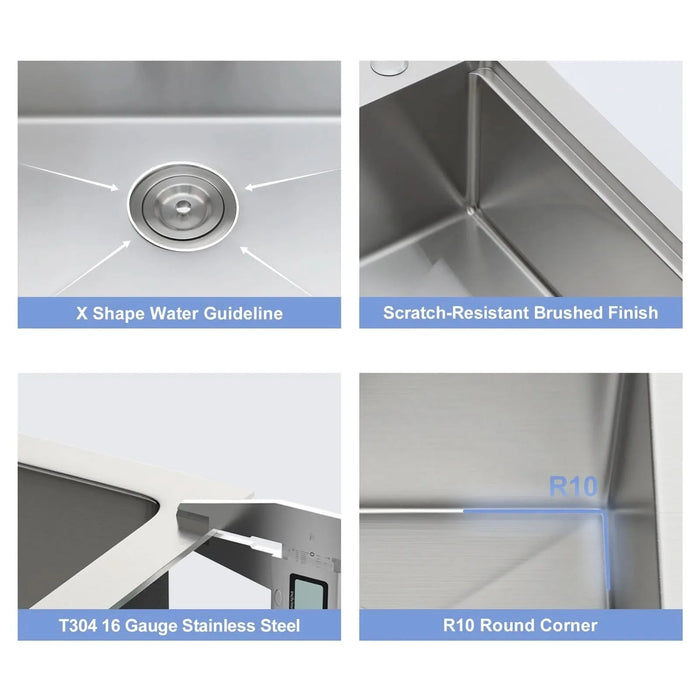 33 x 22 inch Stainless Steel 33' Drop-in Kitchen Sink with Pull-Down Faucet and Soap Dispenser, Brushed Nickel Finish - DTY Store