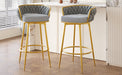 Swivel Counter Height Bar Stools Set of 2,31.5'Bar Height Stools with Hand-Woven Backrest & Gold Metal Legs,Modern Low Back Upholstered Kitchen Chairs with Footrest for Island,Dining Room,Grey - DTYStore