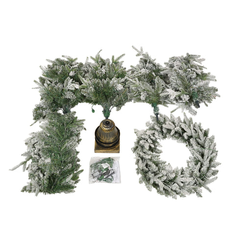 Pre-lit Christmas Artificial Tree 4-Piece Set, Garland, Wreath and Set of 2 Entrance Trees, X-mas with LED Lights, PVC Festival Celebration Set, Green - Image 15
