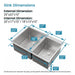33'x19' Embedded Double Bowl Kitchen Sink, Overmount Handmade Sink in Brushed (Sink only) - DTY Store