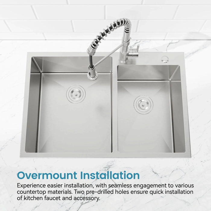 33'x19' Embedded Double Bowl Kitchen Sink, Overmount Handmade Sink in Brushed (Sink only) - DTY Store