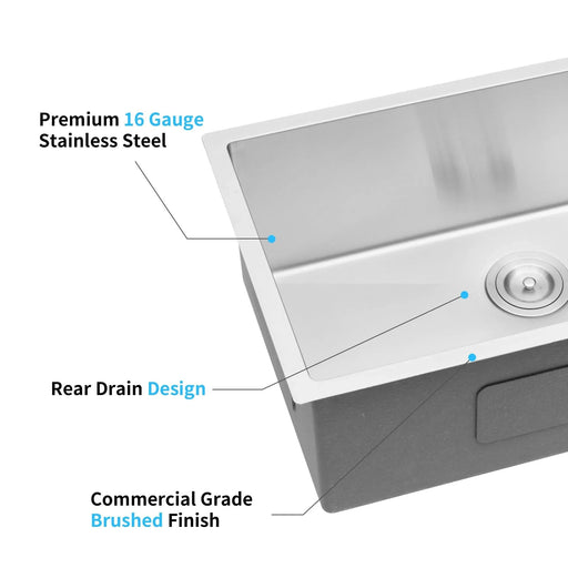 33x19x10'Undermount Single Bowl Stainless Steel Kitchen Sink Default -DTYStore