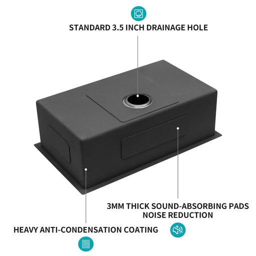 33'x19'x10' Gunmetal Black Undermount Kitchen Sink 16 Gauge Single Bowl Stainless Steel Default -DTYStore
