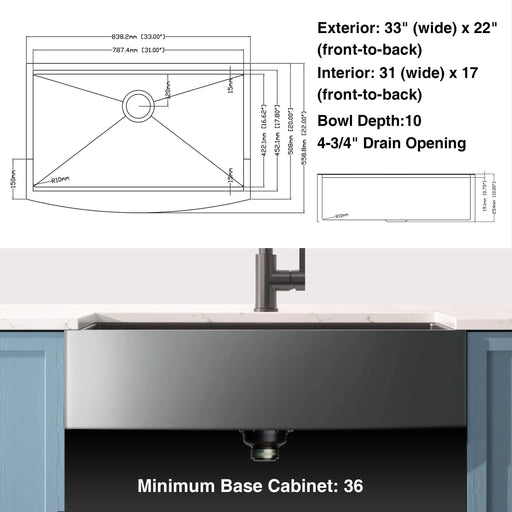 33x22 Inch Farmhouse Workstation Gunmetal Black All In One Kitchen Sink 18 Gauge Stainless Steel Single Bowl Sink With Faucet Default -DTYStore