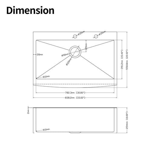 33x22x10'Farmhouse Apron Single Bowl Stainless Steel Kitchen Sink Default -DTYStore