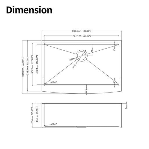 33x22x10'Farmhouse Apron Single Bowl Stainless Steel Kitchen Sink with Workstation Default -DTYStore