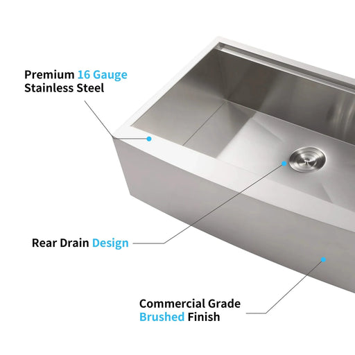 33x22x10'Farmhouse Apron Single Bowl Stainless Steel Kitchen Sink with Workstation Default -DTYStore