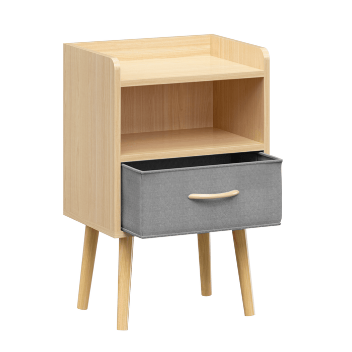 Nightstand With Collapsible Fabric Drawer, 2-Tier Storage End Table, Wood Side Table with Storage Cabinet or Kids, Adults - Oak - DTYStore