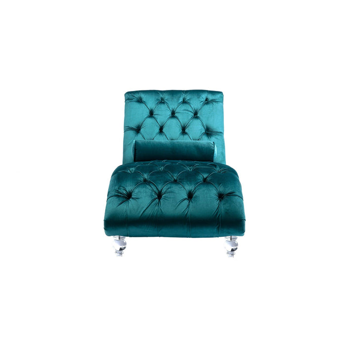 COOMORE Velvet Chaise Lounge Indoor,Button-Tufted Upholstered Chaise Lounge Chair with Pillow for Bedroom Living Room Office (Teal Velvet) - DTYStore