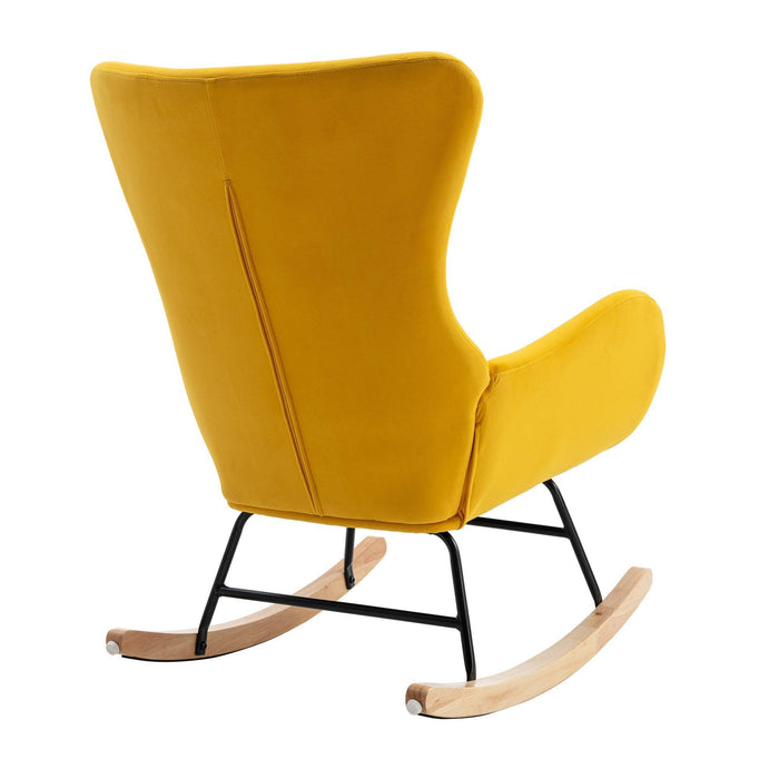 Velvet Fabric Padded Seat Rocking Chair with High Backrest and Armrests - DTYStore