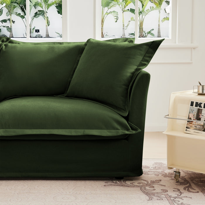 Upholstered Slipcovered Armchair with Ottoman, Deep Seat Armchair W/ Wide Ottoman for Living Room, Armchair Sets with Large Soft Pillows(Set of 2),Chenille Fabric,Green