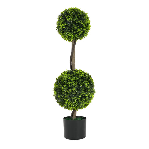 34' Artificial Topiary Boxwood Tree Double Ball with Pot, Set of 2 Default -DTYStore