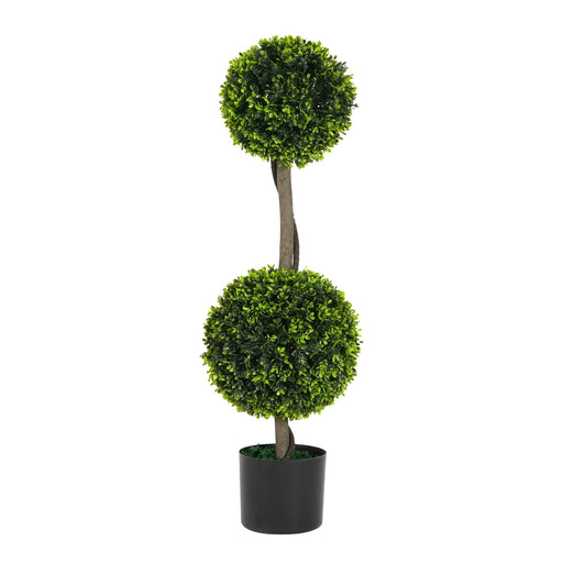 34' Artificial Topiary Boxwood Tree Double Ball with Pot, Set of 2 Default -DTYStore