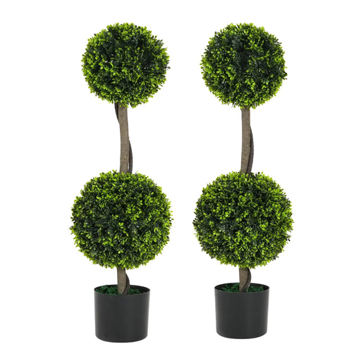 34' Artificial Topiary Boxwood Tree Double Ball with Pot, Set of 2 Default -DTYStore