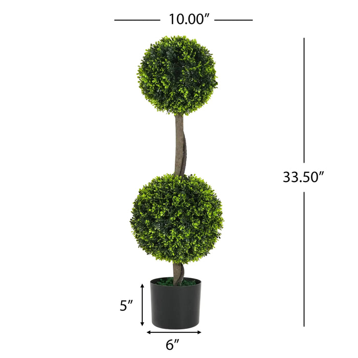 34' Artificial Topiary Boxwood Tree Double Ball with Pot, Set of 2 Default -DTYStore